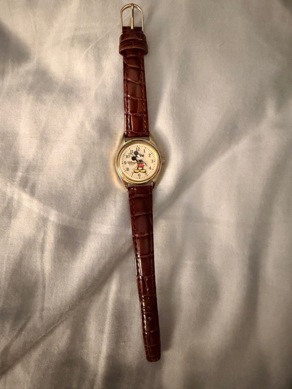 Disney Vintage Brown Leather Strap Mickey Mouse Dial Watch